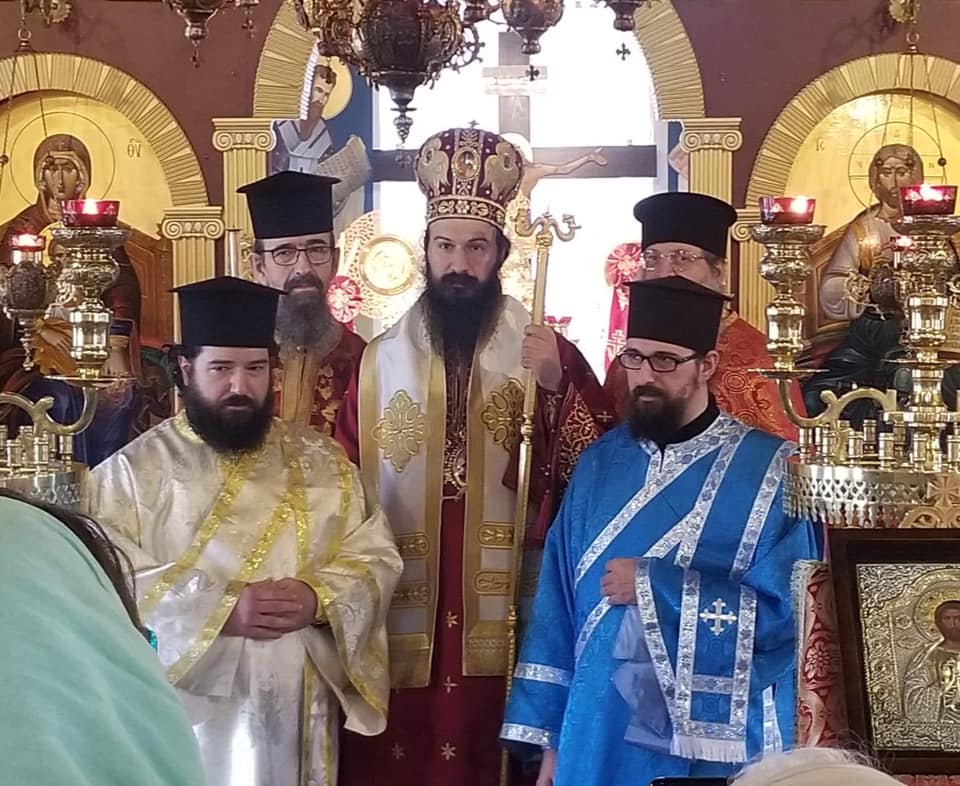 Top left to right: Fr. Christos Pittos, Metropolitan Demetrius, Fr Steven Allen Bottom left to right: Fr. Dcn. Leonidas Pittos and Fr. Dcn. Nectarios Pittos